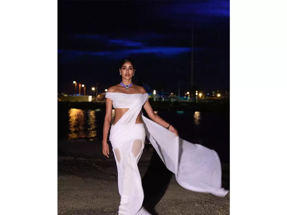 Cannes 2025: Janhvi Kapoor Turns Mermaid In A Drenched White Saree By Dipetsa