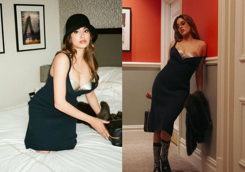 Janhvi Kapoor Nails Navy Bodycon Slip Dress with Vintage Edge