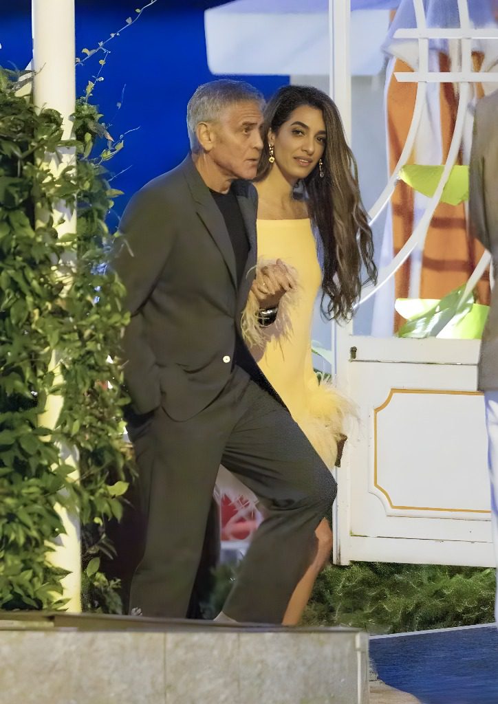 Date Night Darling: Amal Clooney Turns Heads in Feathered Mini by Lake Como