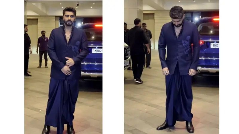 Arjun Kapoor Steals the Show in Navy Ethnic Look at Ganpati Bash