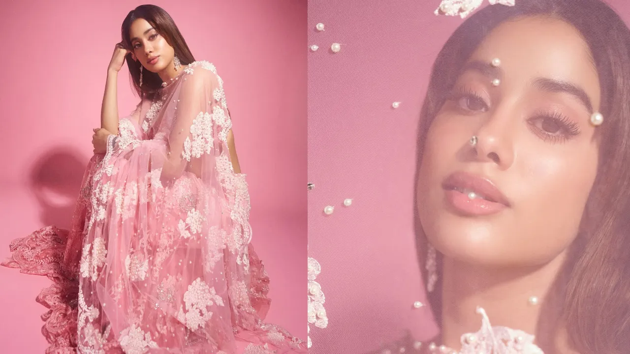 Desi Barbie: Janhvi Kapoor Stuns in Blush-Pink Manish Malhotra