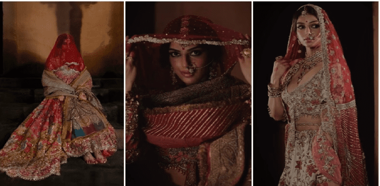 Harnaaz Sandhu Shines in Cream, Pink & Red Bridal Lehengas