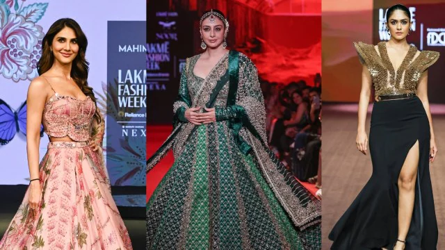 Lakmé Fashion Week 2025: Mrunal Thakur Dazzles in Gold, Tabu Radiates Bridal Grace, and Vaani Kapoor Channels Divine Romance