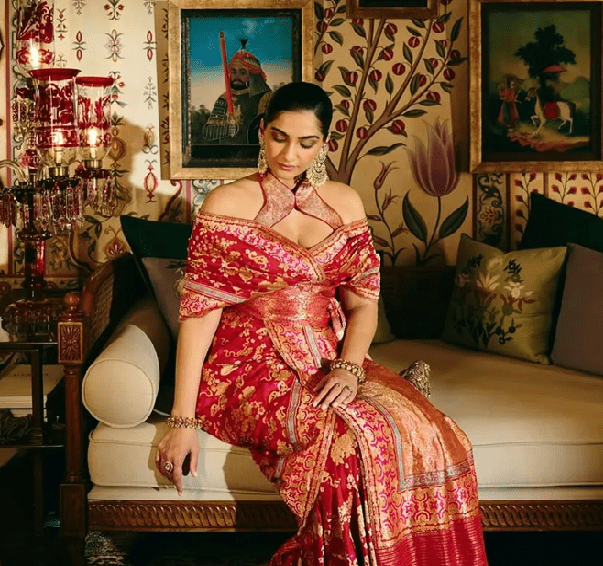 Sonam Kapoor Reinvents the Sari with Off-Shoulder Drape