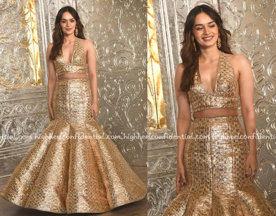 Manushi Chhillar Shines in Gold at Manish Malhotra’s Starry Night