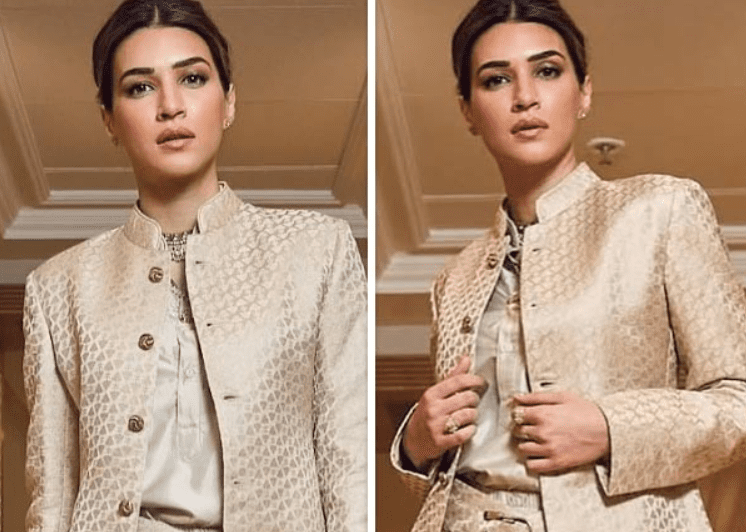 Kriti Sanon Makes a Statement in Silk Dhoti-Bandhgala