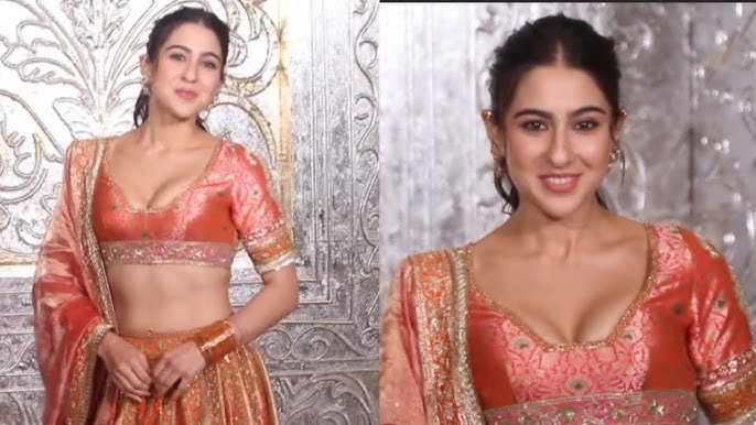 Sara Ali Khan Shimmers in Peach-Orange Lehenga at Malhotra’s Diwali Bash