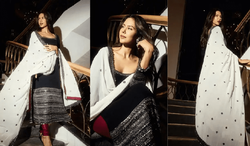 Sonam Bajwa Shines in Black & Wine-Red Look of Subtle Festive Glamour