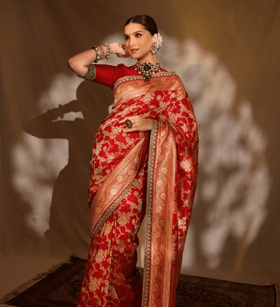 Tara Sutaria Serves Royalty in a Deep-Crimson Banarasi Saree