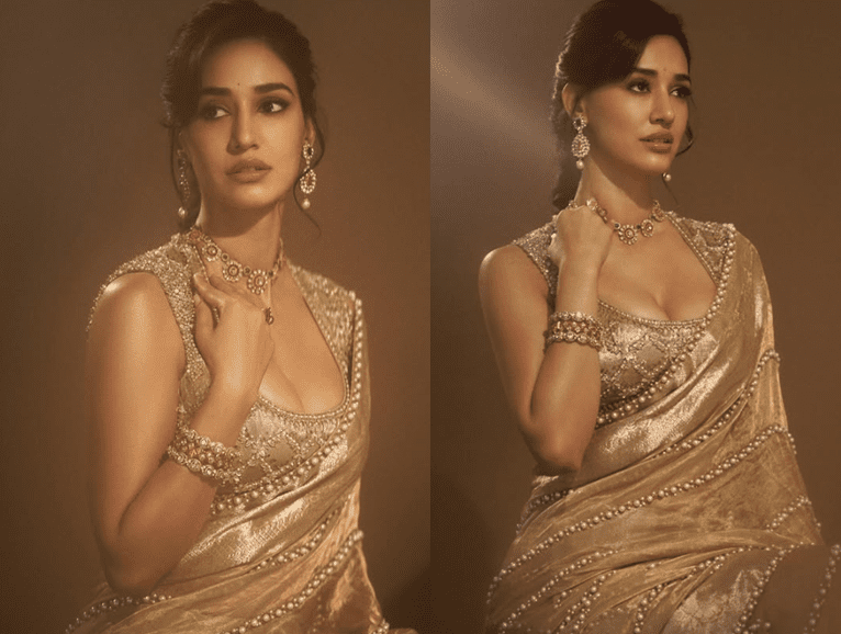 Disha Patani Glows in Golden Manish Malhotra Saree