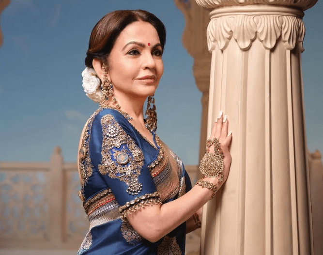 Nita Ambani Stuns in Peacock-Blue Banarasi Saree