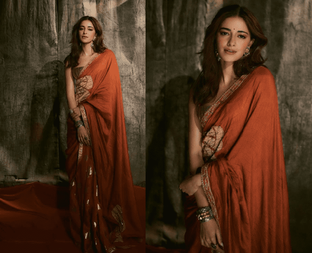 Ananya Panday Stuns in Orange & Gold House of Masaba Saree