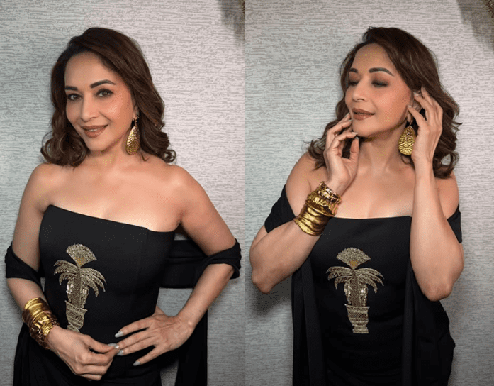 Madhuri Dixit in all Black House of Masaba Look