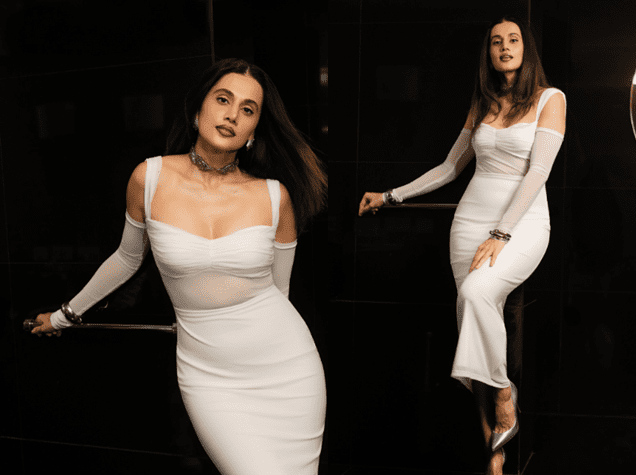 Taapsee Pannu’s White-Dress Moment: Metallic Brown Lips Steal the Show