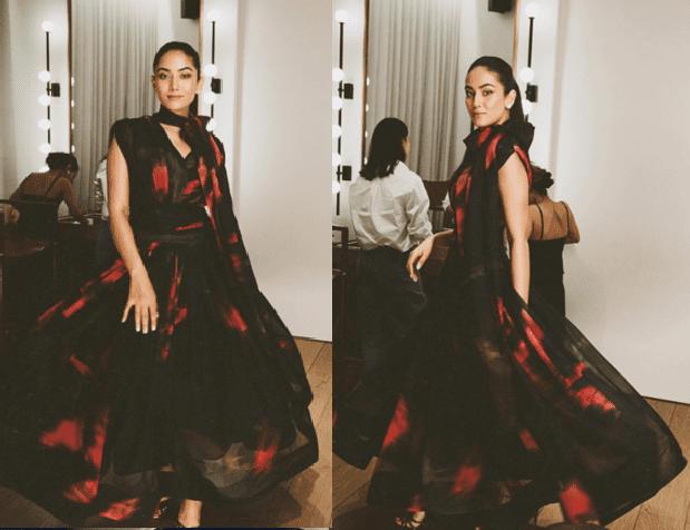 Mira Kapoor Shines in Red & Black Dress With Glam Bow for Christmas