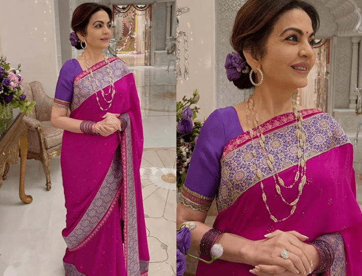 Nita Ambani Dazzels In Magenta Saree